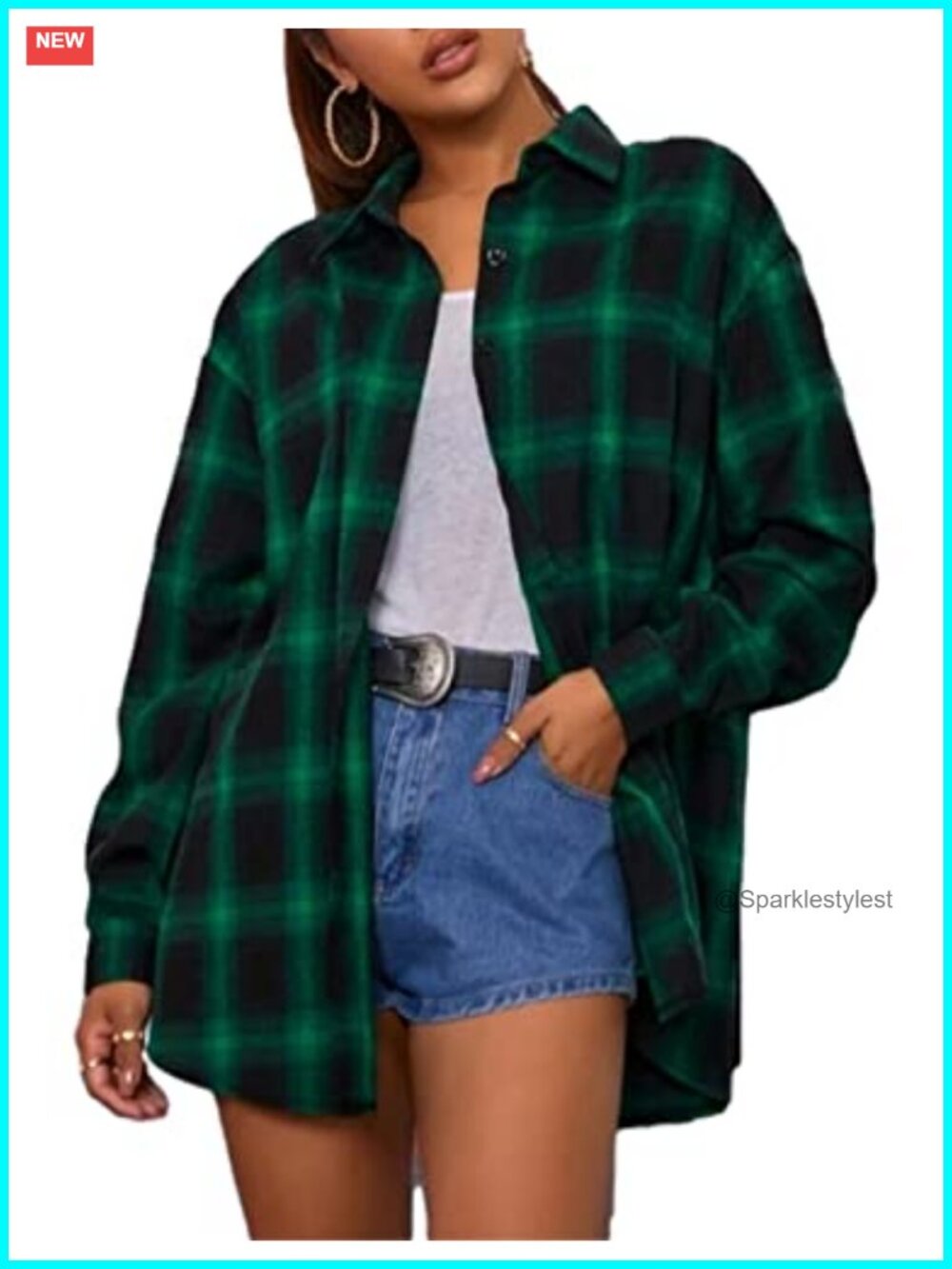 Oversized Buffalo Plaid Flannel Button Down Shirt Women